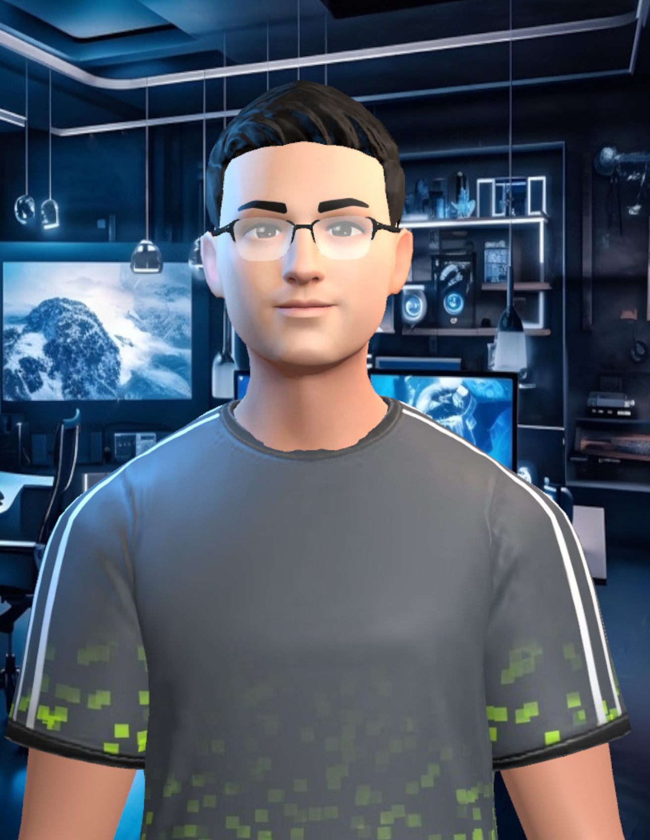 Paul Sybrandy's digital avatar in computer lab.